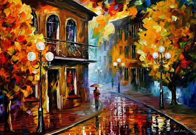 FALL RAIN AT NIGHT — oil painting on canvas leonidafremov