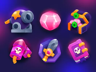 Game Design Assets bomb branding character design game game design game icon gem gradient graphic design illustration logo sword treasure