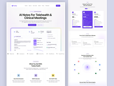 AI-Powered Telehealth & Clinical Notes Landing Page ai powered website ai website clean clean website clinical meeting landing page landing page design minimal note taker saas telehealth telehealth note web web design