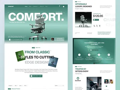 Comfort | Work Chair E-commerce Landing Page UI Design chairdesign designinspiration dribbble ergonomicdesign furnituredesign landingpage officechair officefurniture productlandingpage uidesign workchair workspacesetup