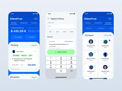 Money & Assets Peer-to-Peer Transfer Mobile App blue crypto design digital assets fintech money transfer p2p product design prototype ui uiux user experience ux