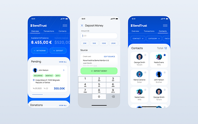 Money & Assets Peer-to-Peer Transfer Mobile App blue crypto design digital assets fintech money transfer p2p product design prototype ui uiux user experience ux