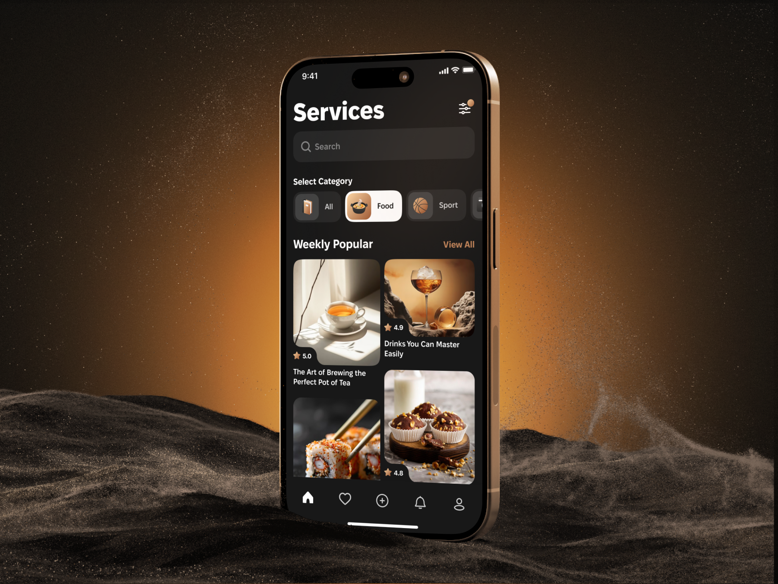 Services Mobile App | Concept | Dark Mode app application booking clean graphic design icons interface mobile services tags dark mode mocha mousse ui ux