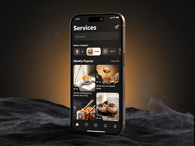 Services Mobile App | Concept | Dark Mode app application booking clean graphic design icons interface mobile services tags dark mode mocha mousse ui ux