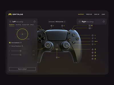 Gaming Controller Settings Dashboard admin panel app app design dark ui dashboard desktop app games gaming platform product design ps5 software software design ui ui design user experiecne user interface ux ux design uxui