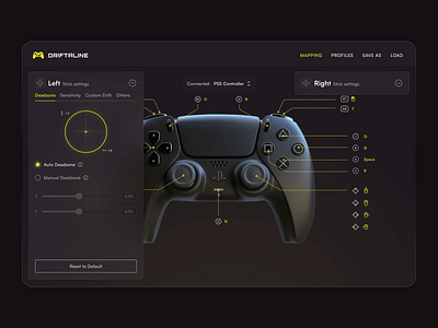 Gaming Controller Settings Dashboard admin panel app app design dark ui dashboard desktop app games gaming platform product design ps5 software software design ui ui design user experiecne user interface ux ux design uxui