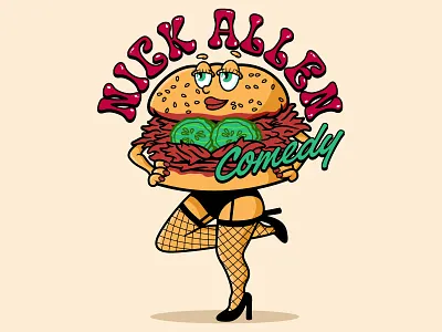 Nick Allen Comedy allen barbecue barbeque bbq comedian comedy crumby crumby creative illustration leggings legs nick pantyhose pickles pork pulled pork sandwich sexy stand up vector art