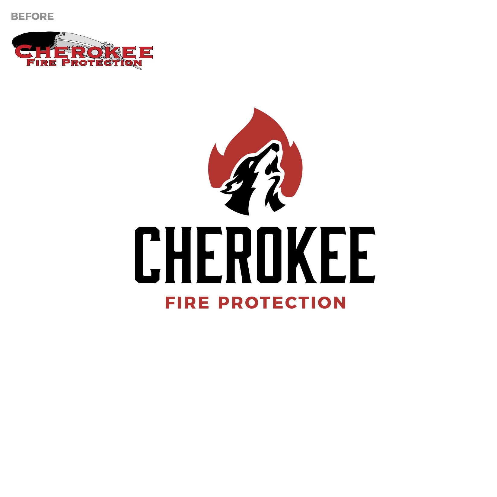 Cherokee Fire Protection Rebrand adobe illustrator animal logo branding cherokee company logo custom design dribbble dribbbleplayoff fire logo graphic design logo logo redesign playoff modern logo playoff rebrand red redesign tulsa wolf