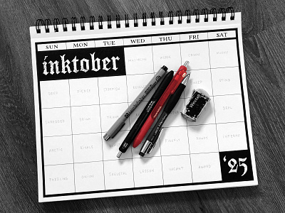 (mini) Inktober 2025 black black and white calendar challenge drawing illustration ink inking inktober inktober 2025 mini october paper pen pen and ink sketchbook sketching vintage white