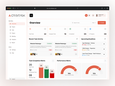 Task Management SaaS Dashboard UI/UX - Orbitask crm crm dashboard dashboard design product design saas saas application saas ui task management task management application ui ui design uiux visual