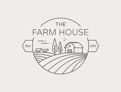 Farm logo agriculture barn branding cows dairy design emblem farm farm house farmhouse farming field graphic design line logo outline vector