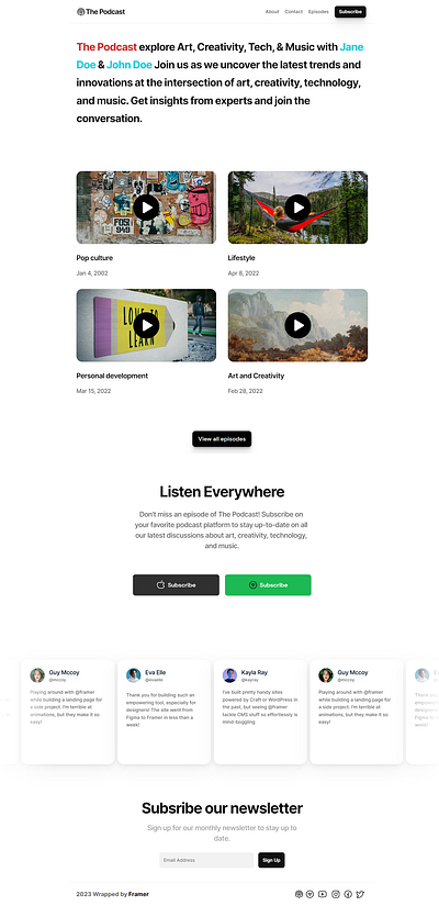 Framer Template - Podcast Website framer no code podcast template theme webflow website