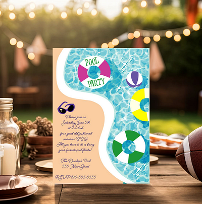 Pool Party Invitation celebration friends illustration invitation party pool pool party summer