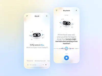 Daily UI 01 - Bixy AI ai aiassistant appdesign chatbot cleandesign conversationui designinfigma digitalproduct futuristicui glassyui gradientui interactiondesign interfacedesign minimaldesign mobileapp mobileui productdesign uidesign uxdesign voiceassistant
