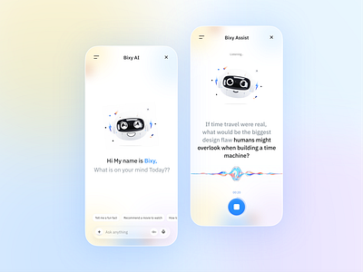 Daily UI 01 - Bixy AI ai aiassistant appdesign chatbot cleandesign conversationui designinfigma digitalproduct futuristicui glassyui gradientui interactiondesign interfacedesign minimaldesign mobileapp mobileui productdesign uidesign uxdesign voiceassistant