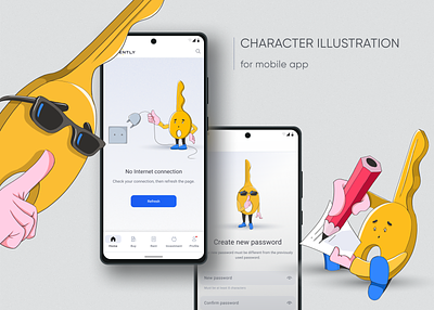 Character illustrations on mobile app branding character illustration digital illustration graphic design ill illustration mobile app photoshop ui