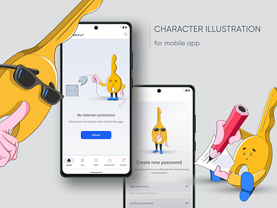 Character illustrations on mobile app branding character illustration digital illustration graphic design ill illustration mobile app photoshop ui