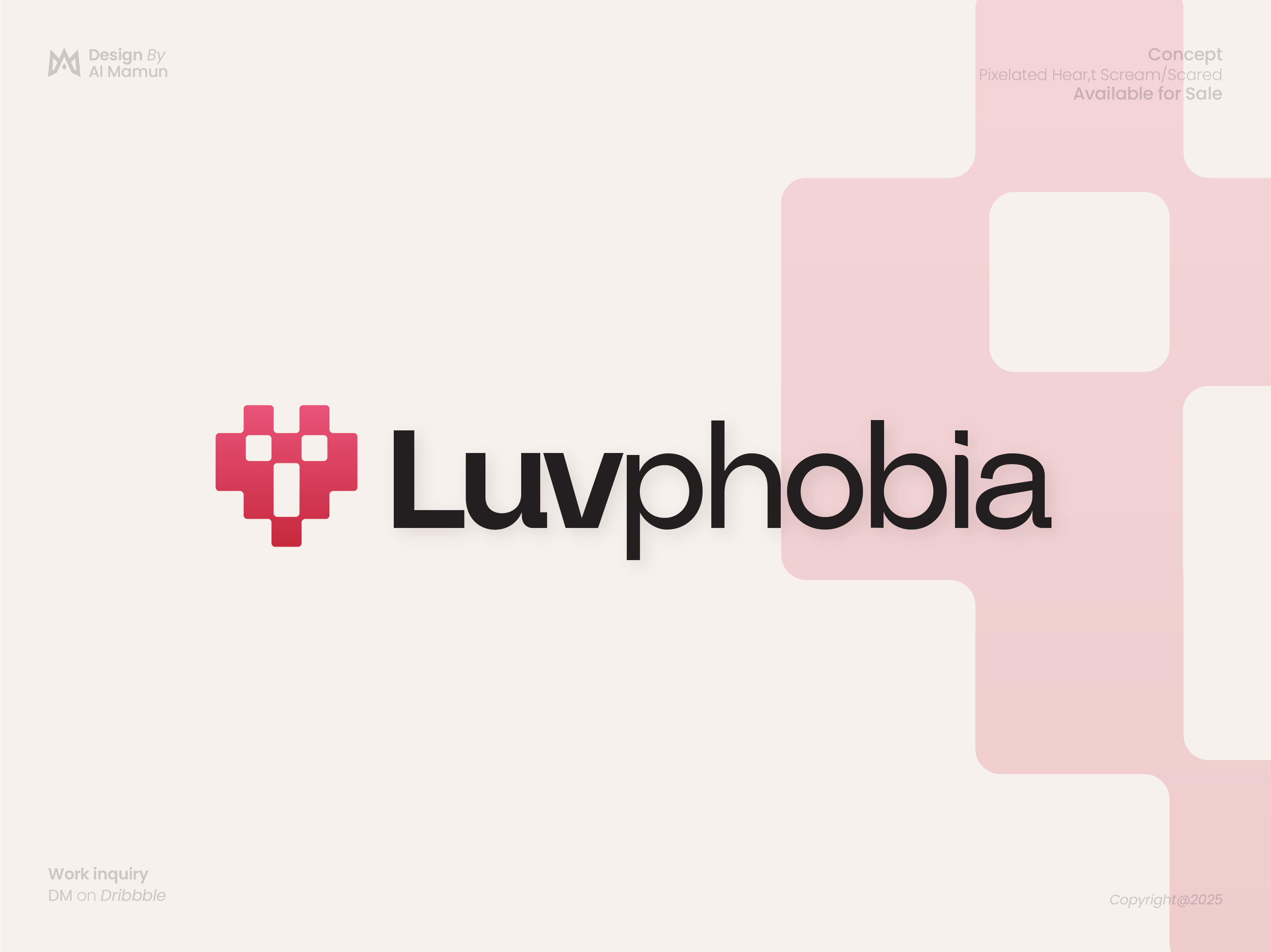 Modern Pixelated Heart, Scream, Scared, Phobia Logo brand mark branding business gradient heart identity logo logo design logo designer logo icon logo mark luv luvphobia marca modern logo scared scream symbol timeless