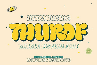 Thurof - Bubble Font bold bubble bubble letter cartoon design display display font font funny graffiti retro san serif thurof bubble font ui vintage