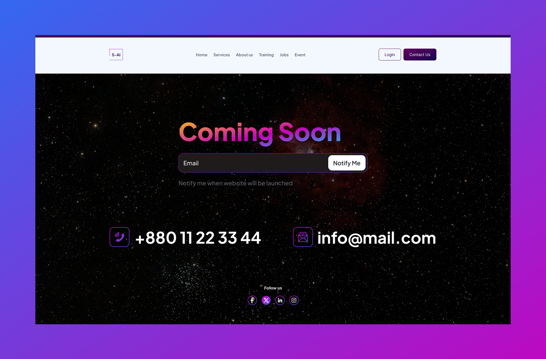 AI Modern Coming Soon Page UI Design business startup landing page coming soon page ui design creative website launch page dark mode website design email subscription form ui gradient typography web design minimal coming soon template modern landing page design responsive web design ui