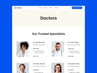 Curely — Clean Modern Health Care Website for Clinics & Doctors ai clean clinic website doctor website figma framer health care website landing page medical website modern ui ui design ux ux design web design webflow website wellness design