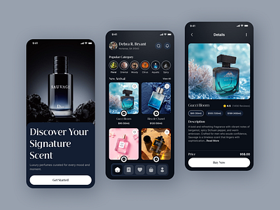 Perfume shopping app adobe xd app app mockup app ui design branding ecommerce ecommerce app elegant design figma graphic design health app illustration mobile app mobileappdesign perfumeapp perfumelovers ui uidesign uxdesign xd