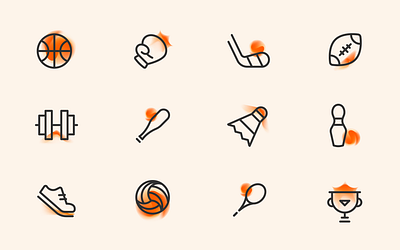 Sport icons ball branding design dynamic graphic design icon iconography illustration orange sport sports ui vector