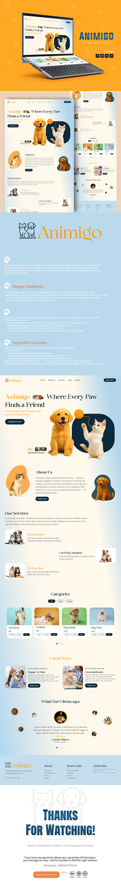 Animigo – Pet Adoption Website UI/UX Design adobe xd clean ui creative website design system figma graphic design interaction design landing page design minimalist design modern ui prototype responsive design ui ux design user experience ux case study web design web design inspiration website concept website redesign wireframe