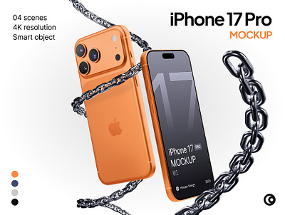 iPhone 17 Pro Mockup | 4 PSD Scenes app design apple design system device free gadget graphic design ios iphone iphone 17 iphone 17 pro mock up mockup pro max psd smartphone ui