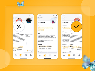 Matching Interaction (Roommate matching app) animation app design branding bumble card card swipe daily ui dating design graphic design interaction matching micro interaction mobile motion design motion graphics profile swiping ui ux