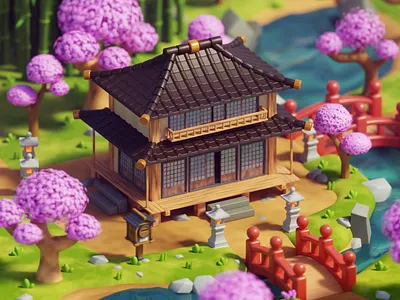 Traditional Japanese House 3d graphic design illustration japan logo