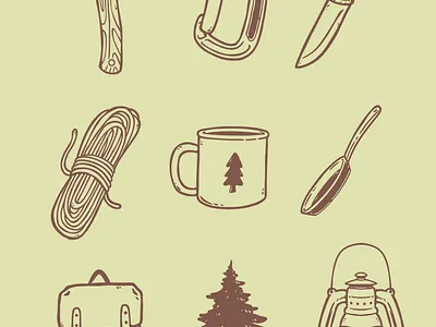 Solo Camping Tool Set Bundle artwork branding camping design graphic design illustration logo mountain nature outdoor pine retro ui ux vector vintage logo