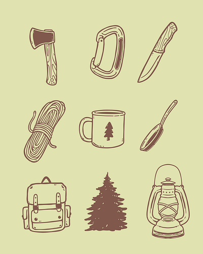 Solo Camping Tool Set Bundle artwork branding camping design graphic design illustration logo mountain nature outdoor pine retro ui ux vector vintage logo