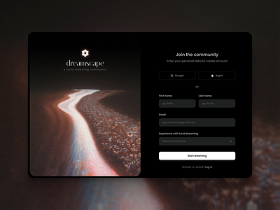 Dreamscape - Sign-up page ai app design dream log in login logo lucid register sign in sign up signin signup ui web web design webapp webdesign webpage