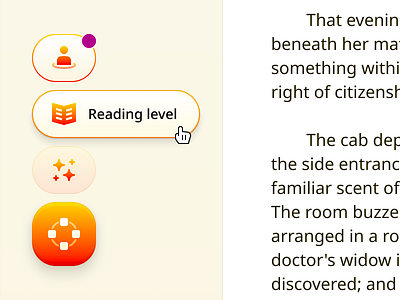 Floating Action Menu ai app cursor editor gradient hover icon light mode menu reading level text tool ui ux web writing