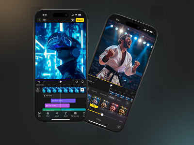 Video Editor App – Layered Timeline & Filter Selection UI app design clean design creative app editing tools figma design filters ui ios app ui layered editing mobile app design mobile tools mobile ui product design professional ui ui ux design user flow user interface ux design video app ui video editor app video timeline