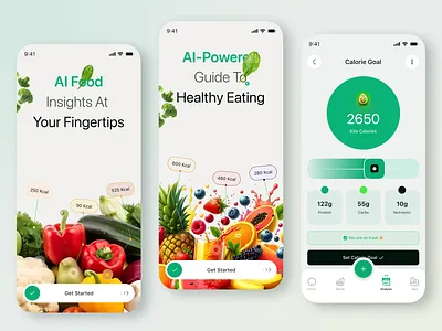 AI Food – Smart Nutrition & Calorie Tracking App ai food app calorie tracking clean diet app fitness ai app fitness app fitness ui food tech green ui health app healthy eating jogging mobile app design nutrition app sports ui ui kit workout
