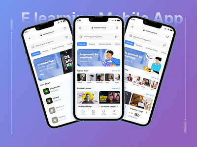E-Learning App UI – Redefining Digital Education appdesign branding e learning graphic design mobileapp sm technology ui uidesign uiux