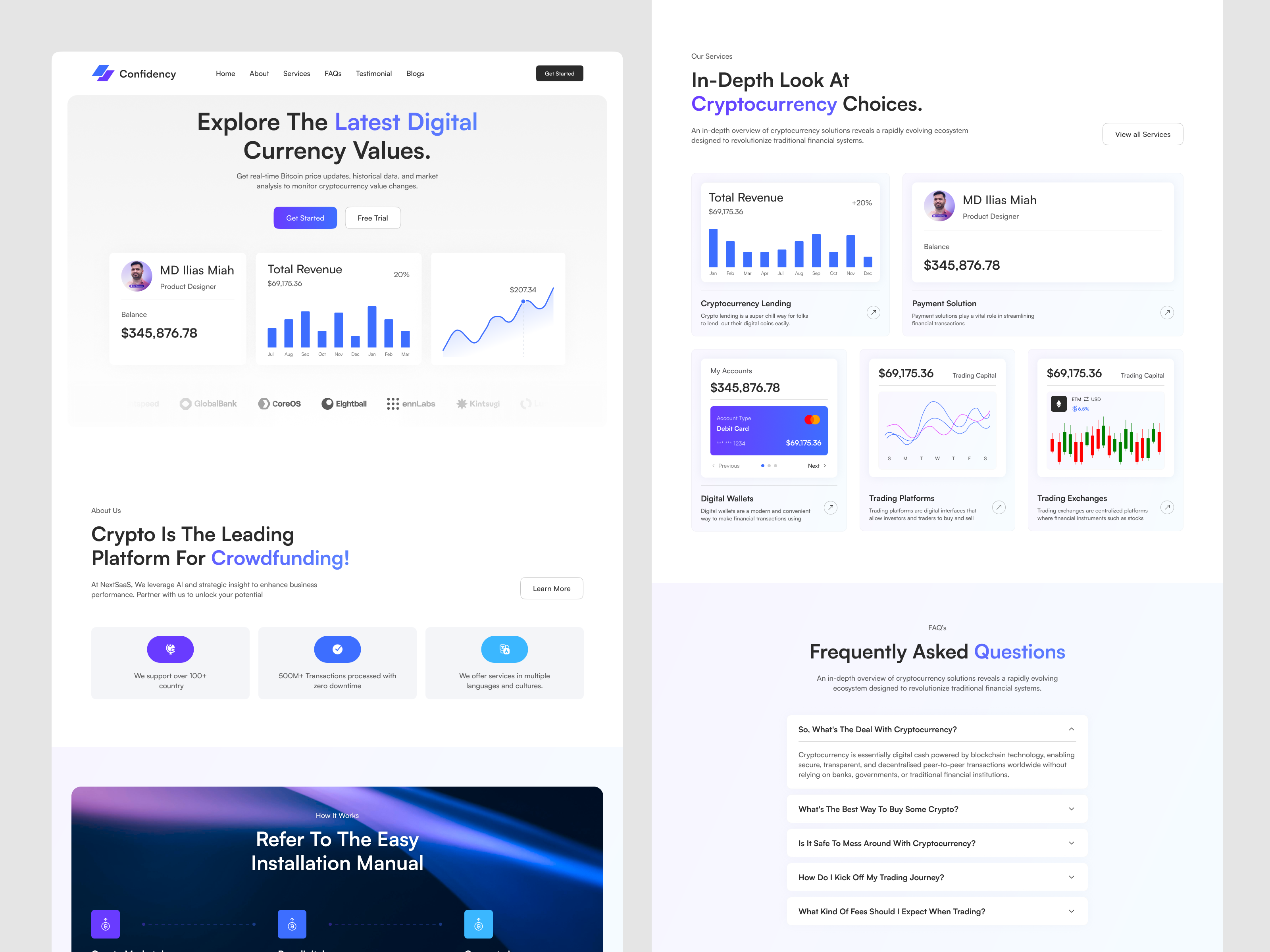 Example of Crypto Website UI – Digital Currency & Revenue Dashboard