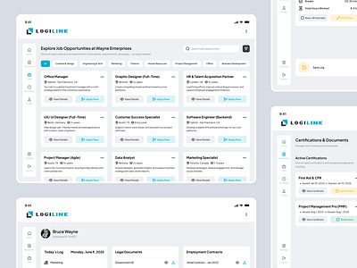 LogiLink | Tablet App Design🧑‍💻 app connected credentials data design employee illustration job board login mobile protection service suarasa support tablet tools ui website workplace