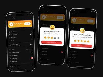 Upgrade & Rating Flow – Mobile UI/UX app app design feedback flow mobile mobile app design premium plan rating ui ui ui ux upgrade flow ux design