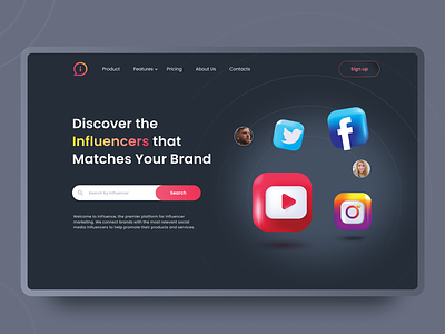 Platform that helps find influencers for brands 3d 3d icons design influencers marketing platform search ui web web ddesign