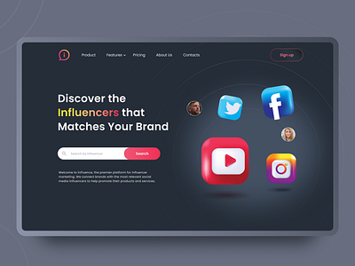 Platform that helps find influencers for brands 3d 3d icons design influencers marketing platform search ui web web ddesign