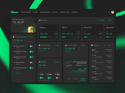 Bloom Web dashboard (Dark Mode) dashboard investments logo money savings ui wallet wealth web