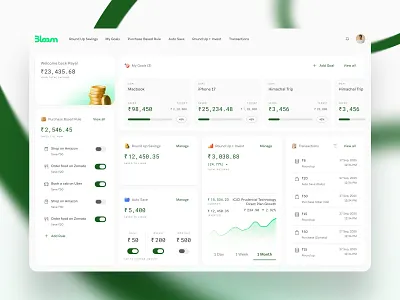 Bloom Web dashboard (Light Mode) dashboard investments light mode money savings ui wallet wealth web