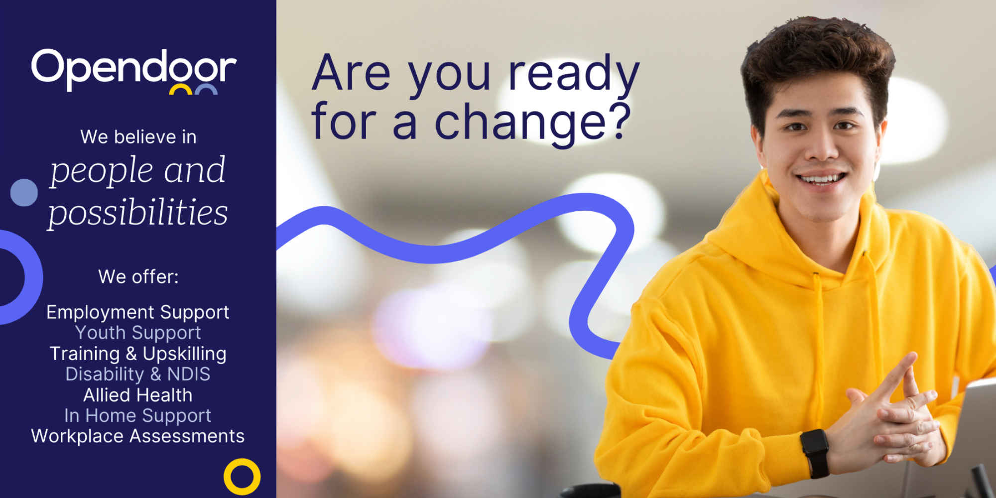 Opendoor Community Services Rebrand aged care brand brand design brand health check brand transformation brand update community services brand disability brand footscray melbourne modern brand purple yellow brand rebrand wcig