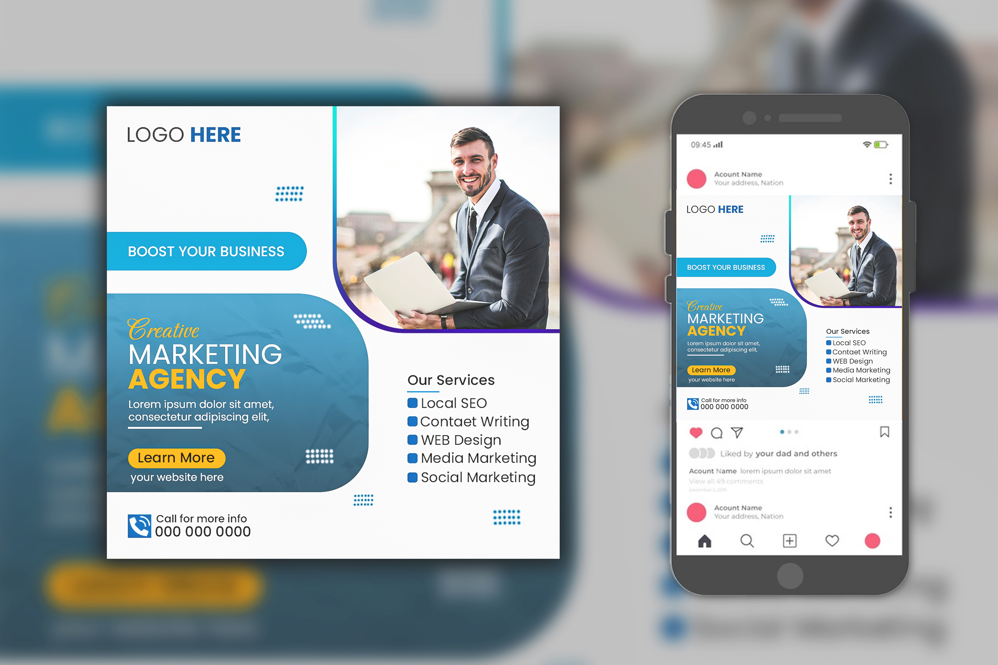 Professional modern business social media post design high impact business post
