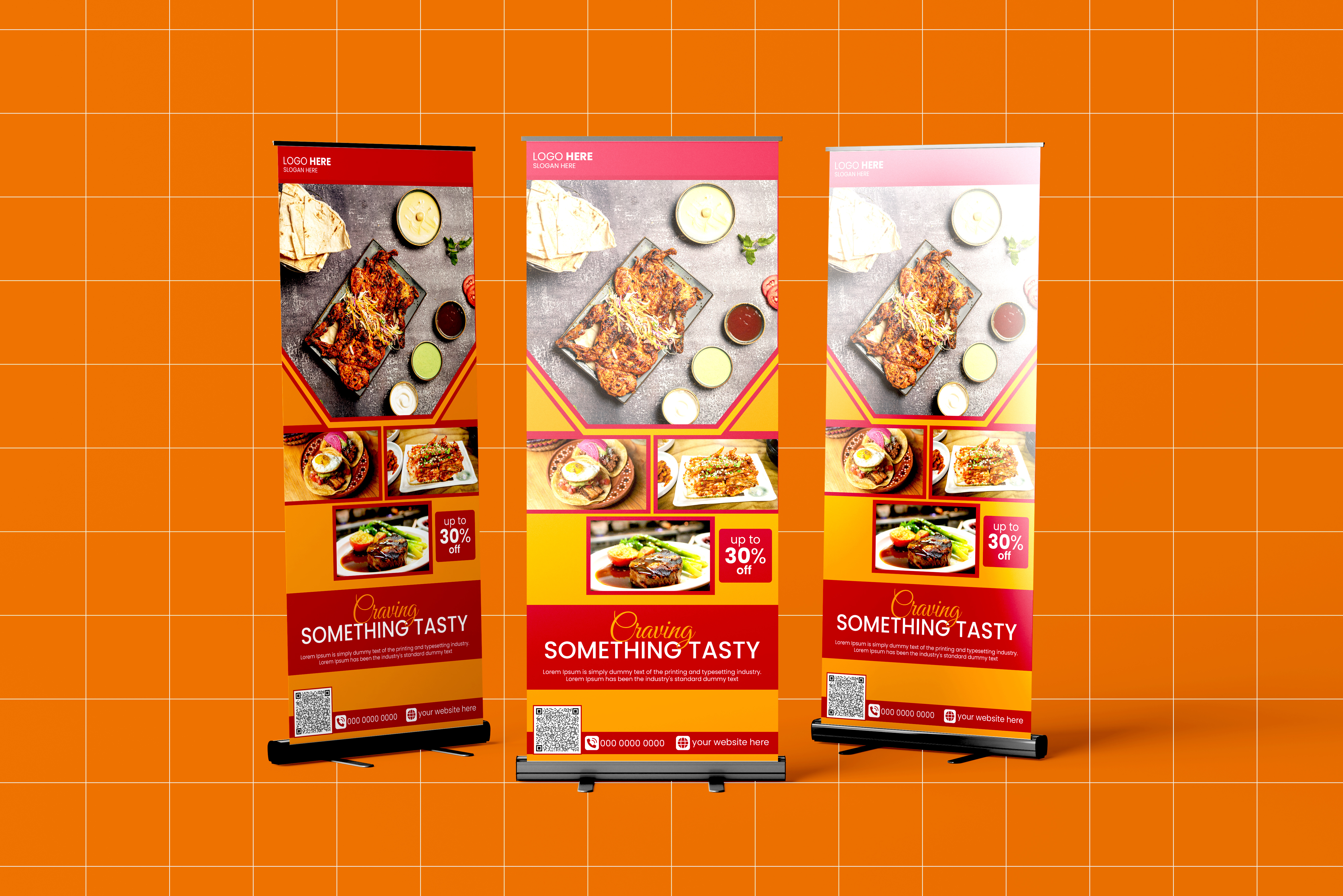 modern restaurant food ad rollup banner design delicious food display