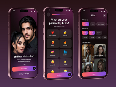 AI – Personality & Match Filters ai ai app ai app design ai dating app bumble chat dating app design dating mobile app datingapp filter love app masud rana palash matching mobile mobileapp onboarding online dating social media app tinder uiux