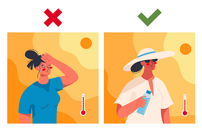 Summer heat stroke infographics awareness character flat health protection heat wave heatstroke high temperature illustration infographics man summer sun protection sunstroke vector woman